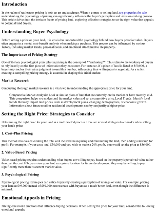 The Psychology of Pricing: Setting the Right Value to Sell Your Land
