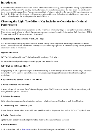 Selecting the Right Tote Mixer: Key Features to Consider for Optimum Efficiency