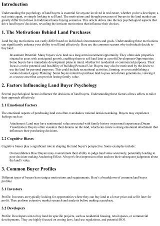 Understanding the Psychology of Land Buyers
