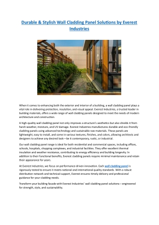Durable And Stylish Wall Cladding Panel Solutions by Everest Industries