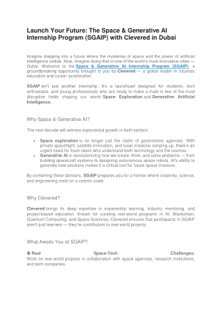 Launch Your Future- The Space & Generative AI Internship Program (SGAIP) with Clevered in Dubai