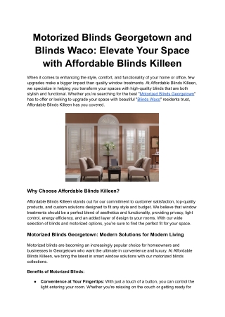 Motorized Blinds Georgetown and Blinds Waco_ Elevate Your Space with Affordable Blinds Killeen