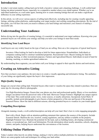 Selling Land: Creating Stunning Listings That Sell
