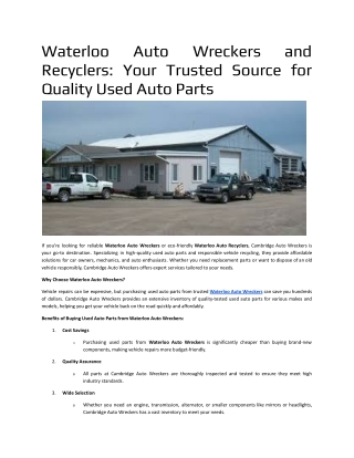 Waterloo Auto Wreckers and Recyclers Your Trusted Source for Quality Used Auto Parts