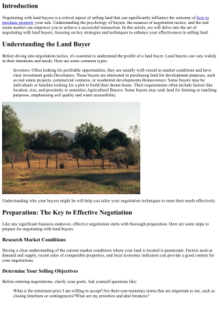 The Art of Negotiating with Land Buyers