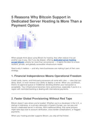 5 Reasons Why Bitcoin Support in Dedicated Server Hosting Is More Than a Payment Option
