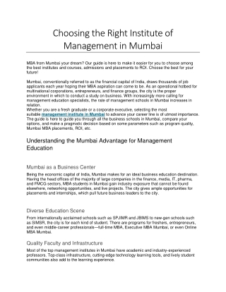 Choosing the Right Institute of Management in Mumbai