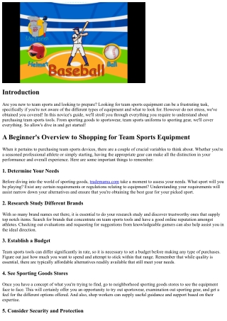 A Newbie's Overview to Purchasing Team Sports Devices