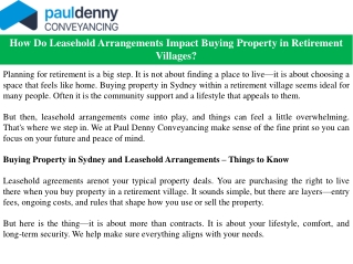 How Do Leasehold Arrangements Impact Buying Property in Retirement Villages?