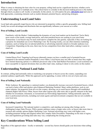 Selling Land Locally vs. Nationally: Pros and Cons