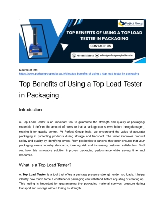 Top Benefits of Using a Top Load Tester in Packaging