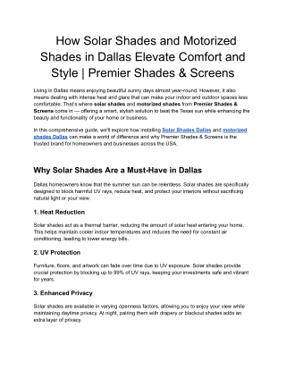 How Solar Shades and Motorized Shades in Dallas Elevate Comfort and Style _ Premier Shades & Screens