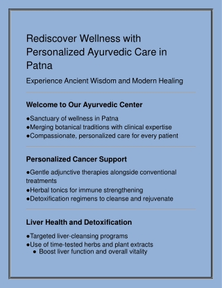 Rediscover Wellness with Personalized Ayurvedic Care in Patna