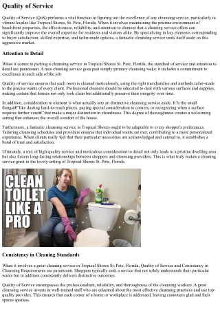 What Makes A Cleaning Service Great In Tropical Shores St Pete Florida