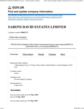 4 - SARONI DAVID ESTATES LIMITED overview - Find and update company information - GOV.UK
