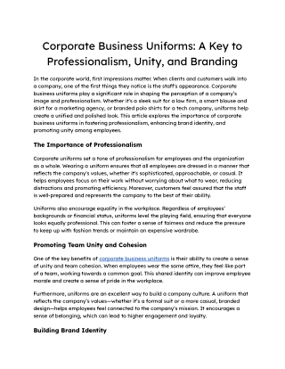 Corporate Business Uniforms_ A Key to Professionalism, Unity, and Branding