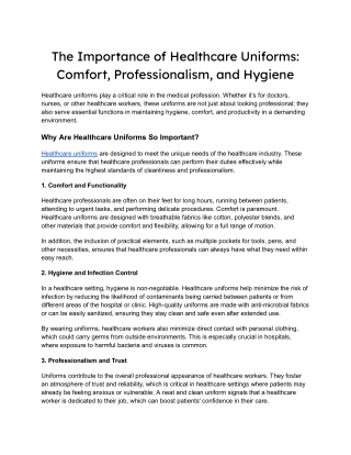 The Importance of Healthcare Uniforms_ Comfort, Professionalism, and Hygiene