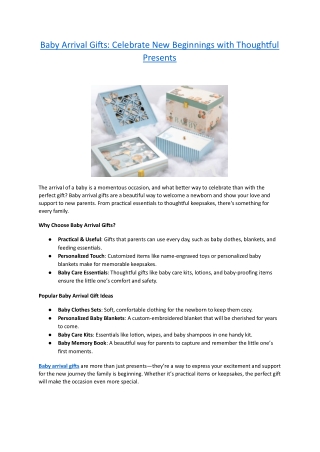 Baby Arrival Gifts - Celebrate New Beginnings with Thoughtful Presents
