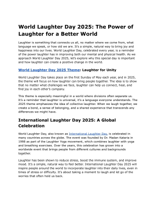 World Laughter Day 2025_ The Power of Laughter for a Better World
