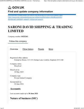 6 - SARONI DAVID SHIPPING _ TRADING LIMITED overview - Find and update company information - G