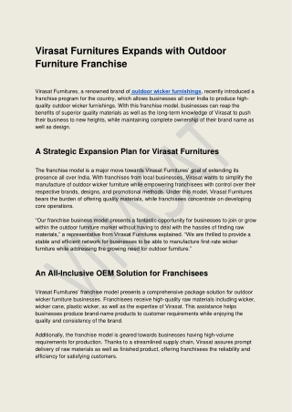 Virasat Furnitures Expands with Outdoor Furniture Franchise