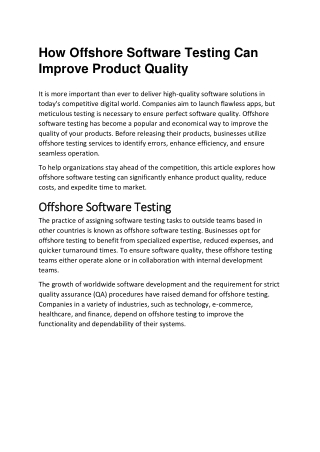How Offshore Software Testing Can Improve Product Quality
