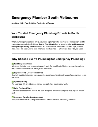 Emergency Plumber South Melbourne