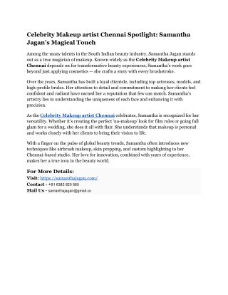 Celebrity Makeup artist Chennai Spotlight_ Samantha Jagan’s Magical Touch