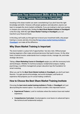 Why Enrolling in the Best Stock Market Institute in Chandigarh Can Transform Your Trading Journey (1)