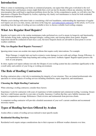 The Importance of Regular Roof Repairs by Avalon