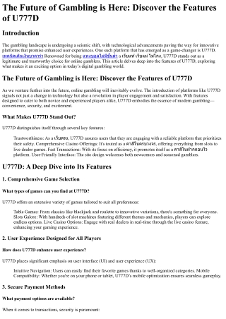The Future of Gambling is Here Discover the Features of U777D