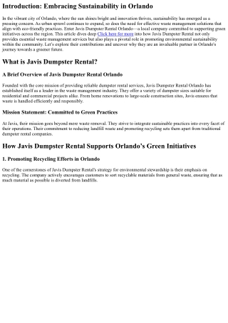 How Javis Dumpster Rental Supports Orlando’s Green Initiatives