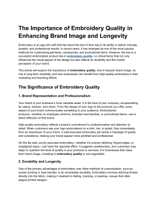 The Importance of Embroidery Quality in Enhancing Brand Image and Longevity