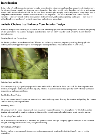 Artistic Choices that Enhance Your Interior Design
