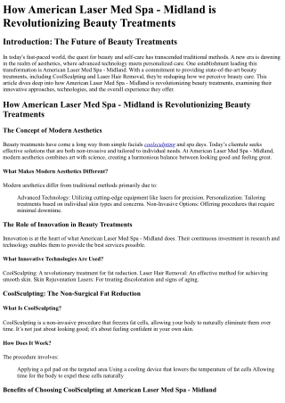 How American Laser Med Spa - Midland is Revolutionizing Beauty Treatments