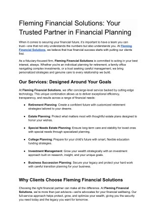 fleming financial solutions your trusted partner