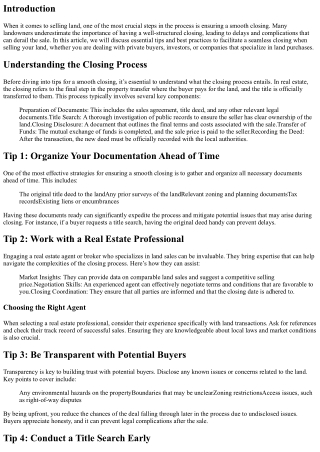 Tips for a Smooth Closing When Selling Your Land