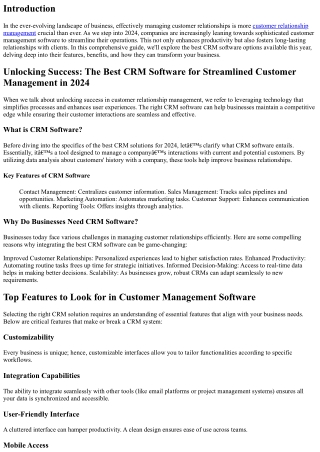 Unlocking Success: The Best CRM Software for Streamlined Customer Management in