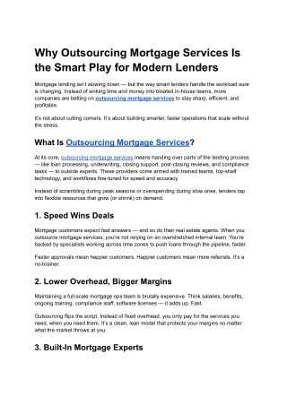 Why Outsourcing Mortgage Services Is the Smart Play for Modern Lenders