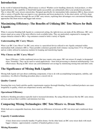 Taking full advantage of Effectiveness: The Advantages of Using IBC Tote Mixers