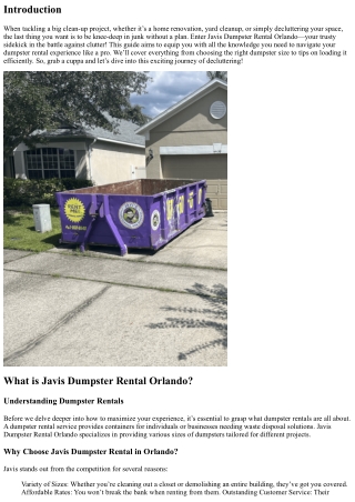 How to Get the Most Out of Your Experience with Javis Dumpster Rental in Orlando