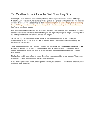 Top Qualities to Look for in the Best Consulting Firm