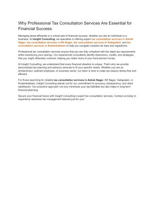 Why Professional Tax Consultation Services Are Essential for Financial Success