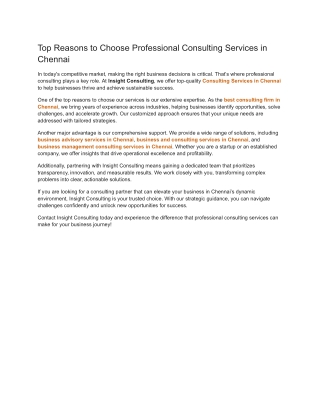 Top Reasons to Choose Professional Consulting Services in Chennai