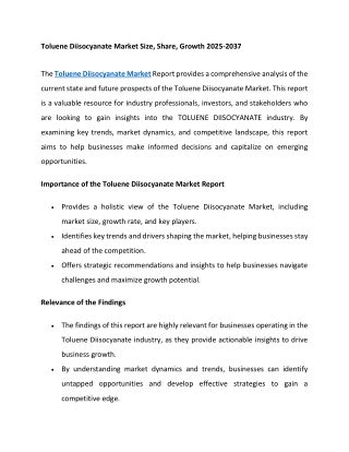 Toluene Diisocyanate Market Size, Share, Growth 2025-2037