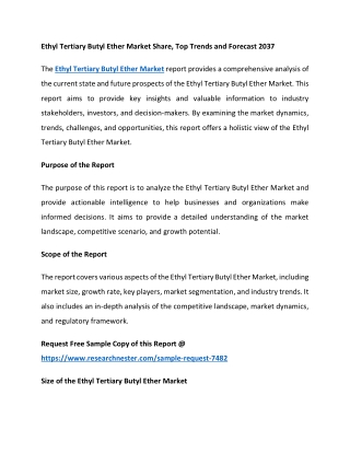 Ethyl Tertiary Butyl Ether Market Share, Top Trends and Forecast 2037