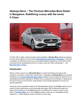 Akshaya Benz – The Premium Mercedes-Benz Dealer in Bangalore, Redefining Luxury with the Iconic C-Class Model (1)
