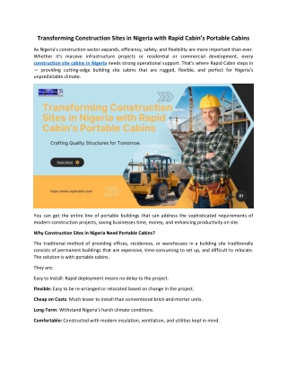 Transforming Construction Sites in Nigeria with Rapid Cabin
