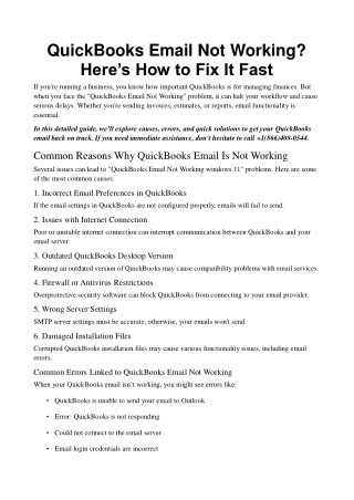QuickBooks Email Not Working? Top Solutions and Causes
