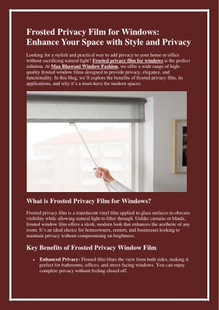 Frosted Privacy Film for Windows